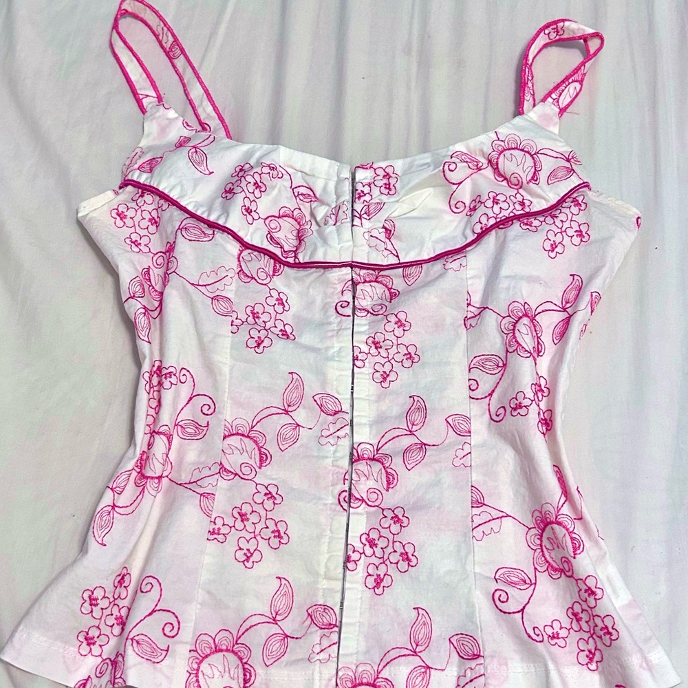 Charlotte Russe Pink and White Ruffled Camisole